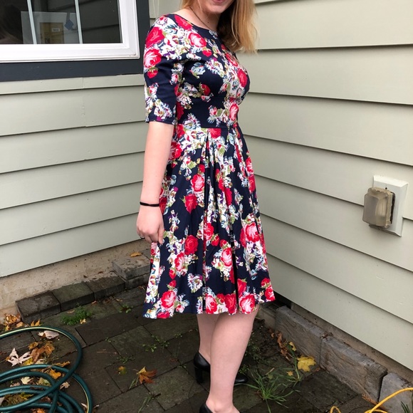 Retro Floral Swing Dress Vintage Style 10 - Picture 5 of 7